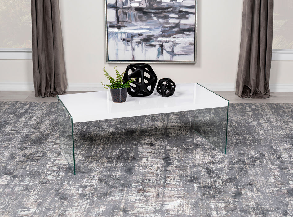 Opal Rectangular Coffee Table With Clear Glass Legs White High Gloss - Orbit Furniture (Richmond,BC)