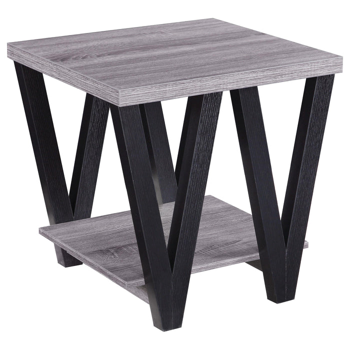Stevens V-shaped End Table Black and Antique Grey - Orbit Furniture (Richmond,BC)