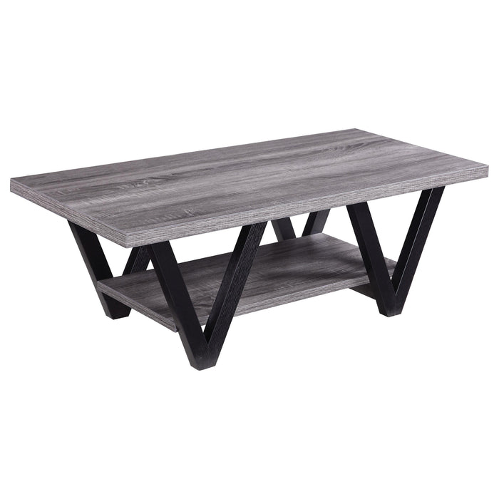 Stevens V-shaped Coffee Table Black and Antique Grey - Orbit Furniture (Richmond,BC)