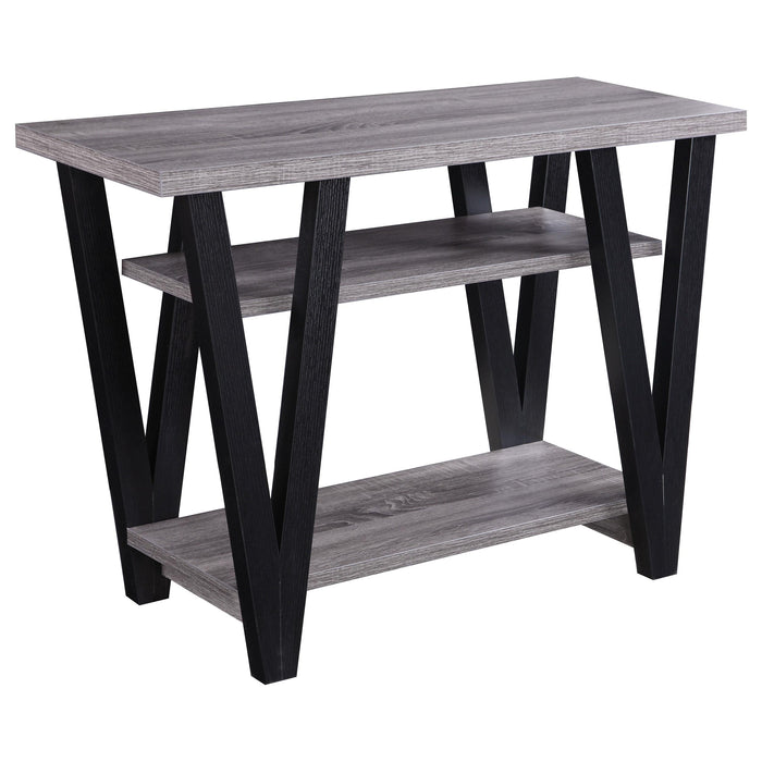 Stevens V-shaped Sofa Table Black and Antique Grey - Orbit Furniture (Richmond,BC)