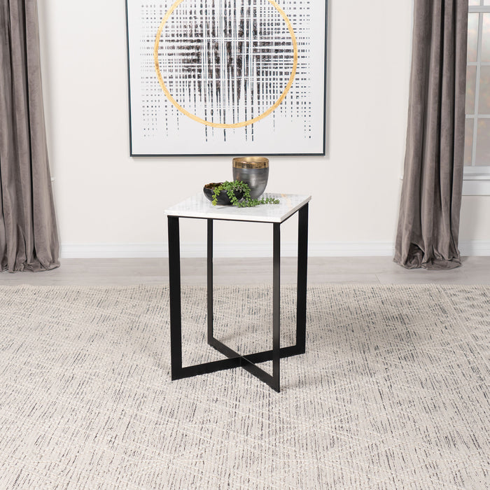 Tobin Square Marble Top End Table White and Black - Orbit Furniture (Richmond,BC)