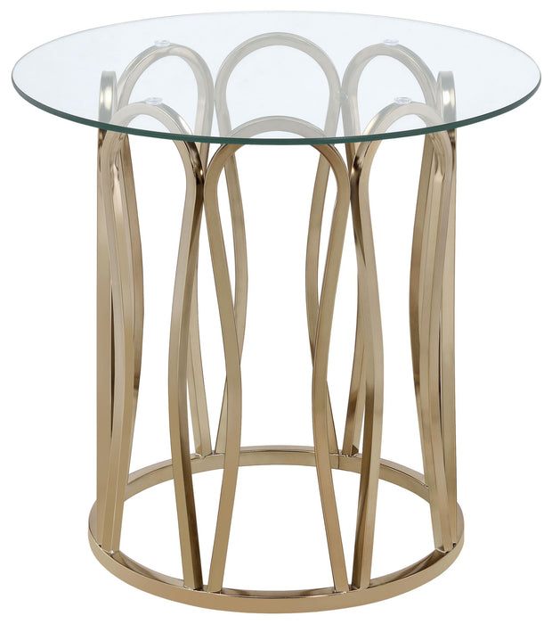 Monett Round End Table Chocolate Chrome and Clear - Orbit Furniture (Richmond,BC)