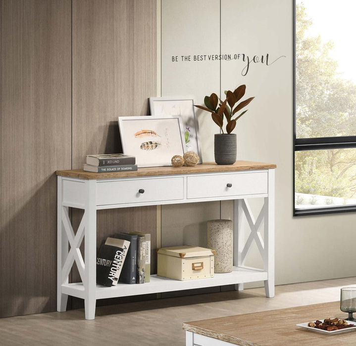 Maisy Rectangular Wooden Sofa Table With Shelf Brown and White - Orbit Furniture (Richmond,BC)