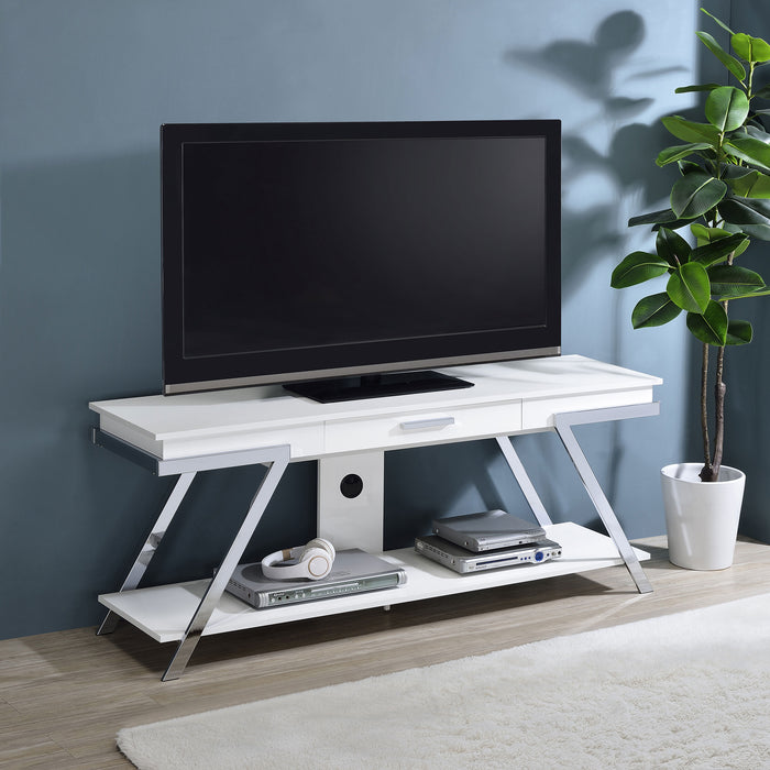 Marcia 1-drawer Wood 60" TV Stand White High Gloss and Chrome - Orbit Furniture (Richmond,BC)