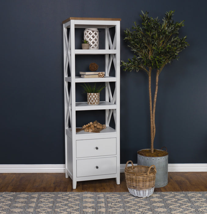 Angela 4-shelf Wooden Media Tower with Drawers Brown and White - Orbit Furniture (Richmond,BC)