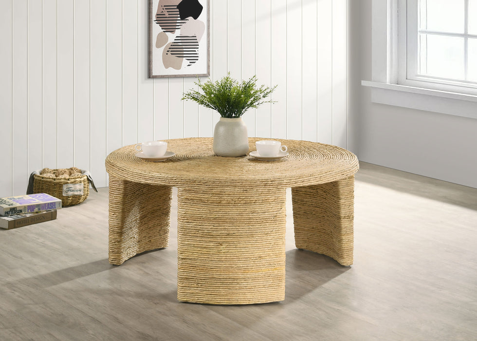 Artina Woven Rattan Round Coffee Table Natural Brown - Orbit Furniture (Richmond,BC)