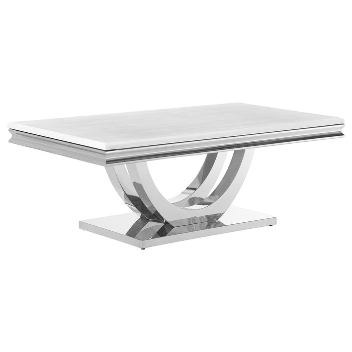 Kerwin U-base Rectangle Coffee Table White and Chrome - Orbit Furniture (Richmond,BC)
