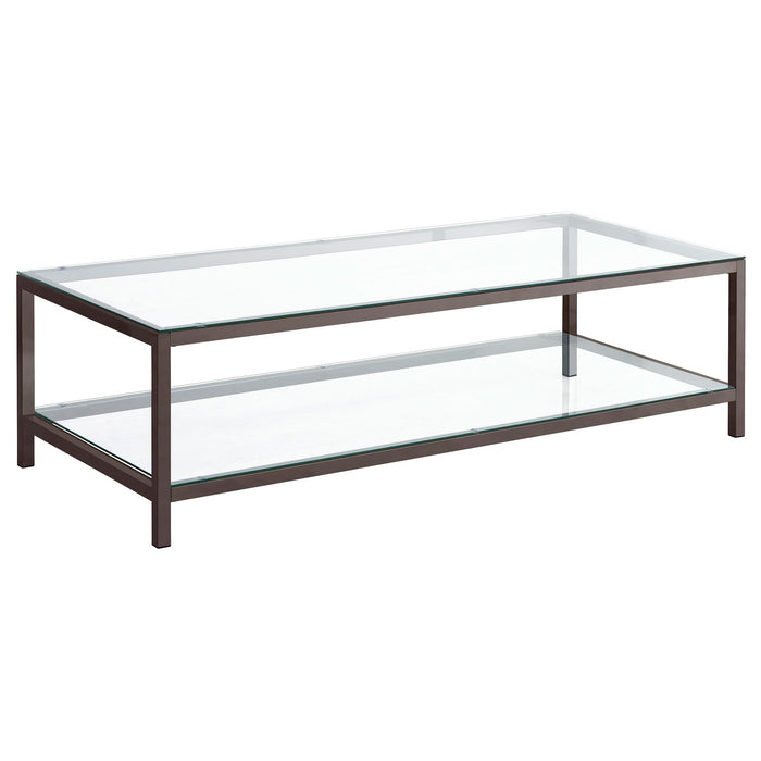 Trini Coffee Table with Glass Shelf Black Nickel - Orbit Furniture (Richmond,BC)