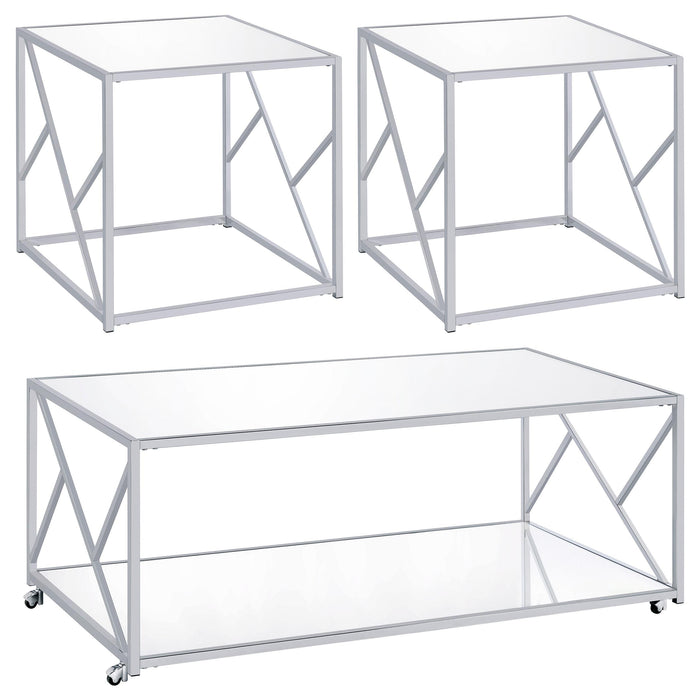 Provins 3-piece Occasional Table Set Clear Mirror and Chrome - Orbit Furniture (Richmond,BC)