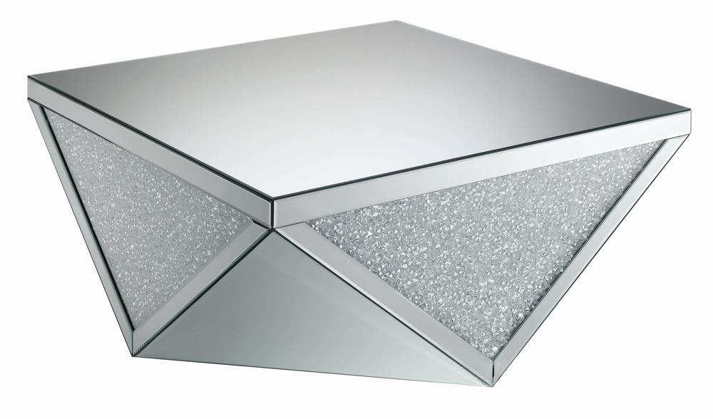 Amore Square Coffee Table with Triangle Detailing Silver and Clear Mirror - Orbit Furniture (Richmond,BC)