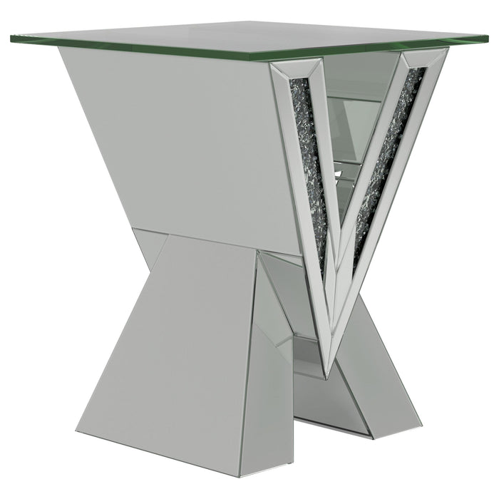 Taffeta V-shaped End Table with Glass Top Silver - Orbit Furniture (Richmond,BC)