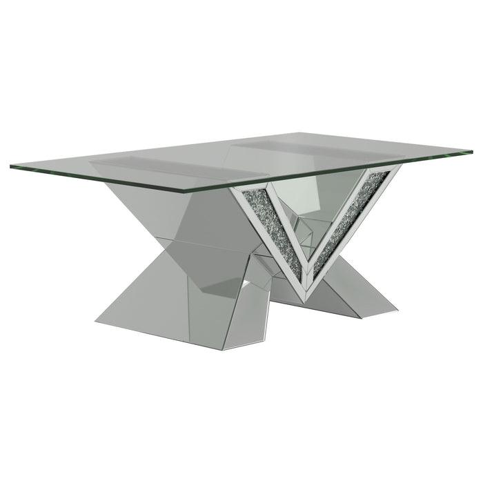Taffeta V-shaped Coffee Table with Glass Top Silver - Orbit Furniture (Richmond,BC)
