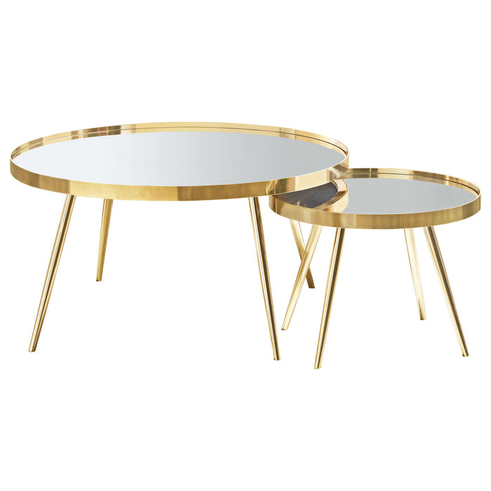 Kaelyn 2-piece Mirror Top Nesting Coffee Table Mirror and Gold - Orbit Furniture (Richmond,BC)