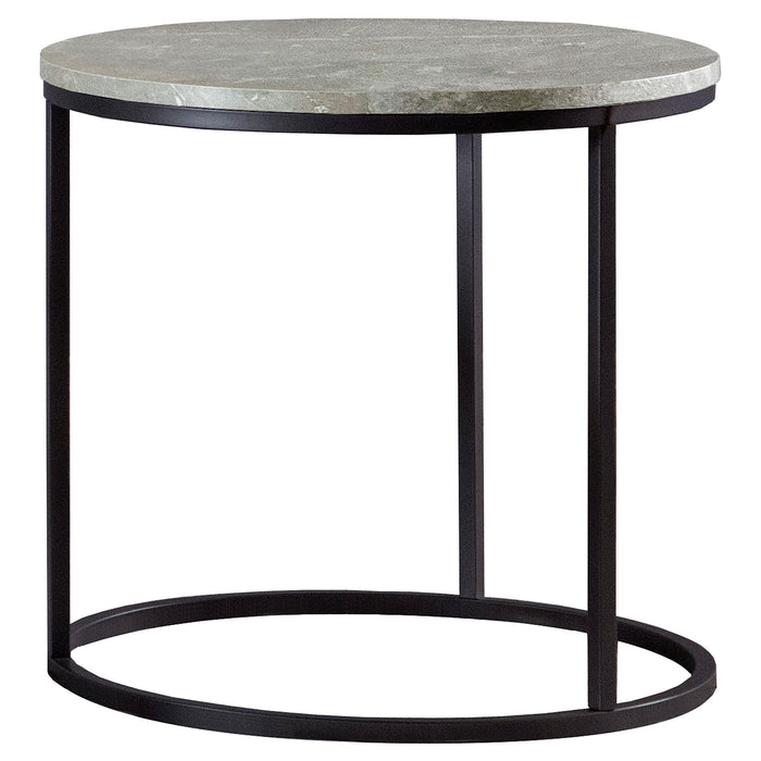 Lainey Faux Marble Round Top End Table Grey and Gunmetal - Orbit Furniture (Richmond,BC)