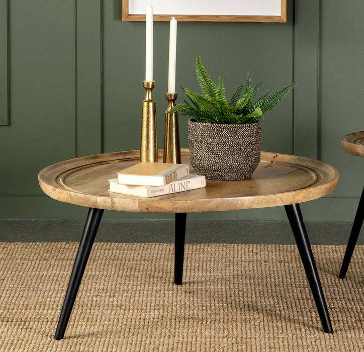 Zoe Round Coffee Table with Trio Legs Natural and Black - Orbit Furniture (Richmond,BC)