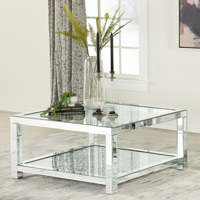 Valentina Rectangular Coffee Table with Glass Top Mirror - Orbit Furniture (Richmond,BC)