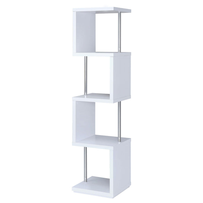 Baxter 4-shelf Bookcase White and Chrome - Orbit Furniture (Richmond,BC)