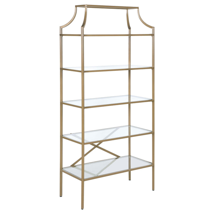 Serena 5-tier Tempered Glass Shelves Bookcase Matte Gold - Orbit Furniture (Richmond,BC)