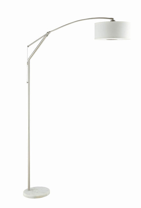 Moniz Adjustable Arched Arm Floor Lamp Chrome and White - Orbit Furniture (Richmond,BC)