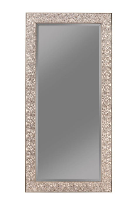 Rollins Rectangular Floor Mirror Silver Sparkle - Orbit Furniture (Richmond,BC)