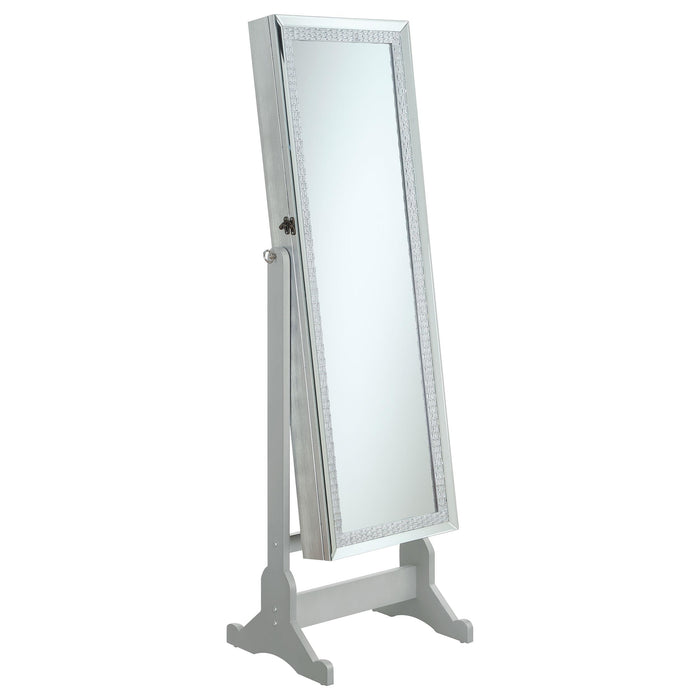Elle Jewelry Cheval Mirror with Crytal Trim Silver - Orbit Furniture (Richmond,BC)