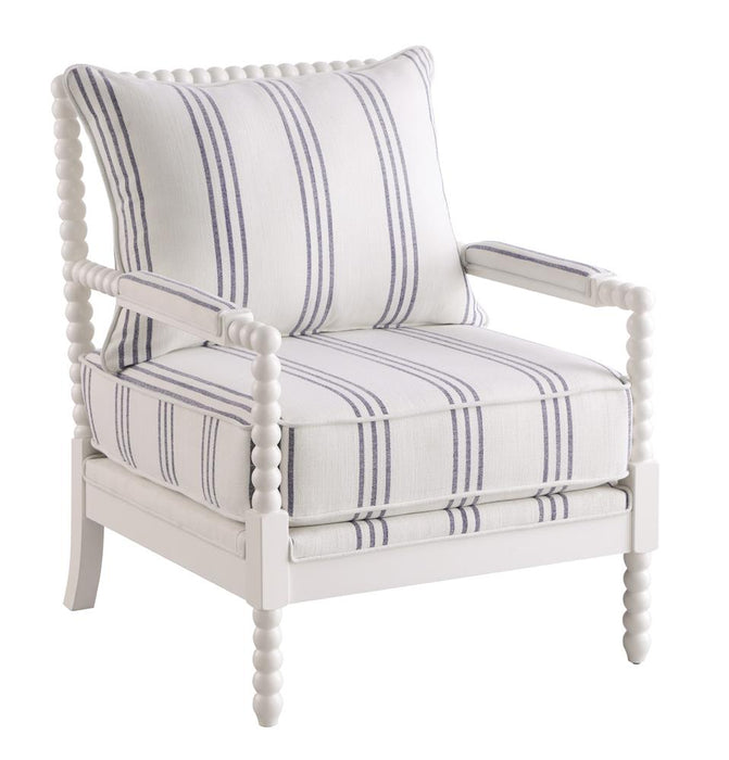 Blanchett Upholstered Accent Chair with Spindle Accent White and Navy - Orbit Furniture (Richmond,BC)