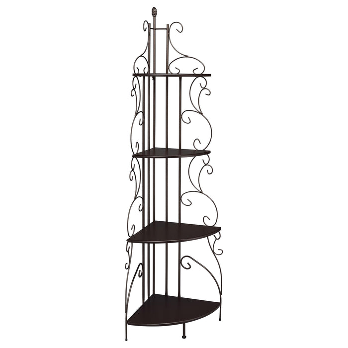 Poppy 4-shelf Corner Bookcase Cappuccino and Copper - Orbit Furniture (Richmond,BC)