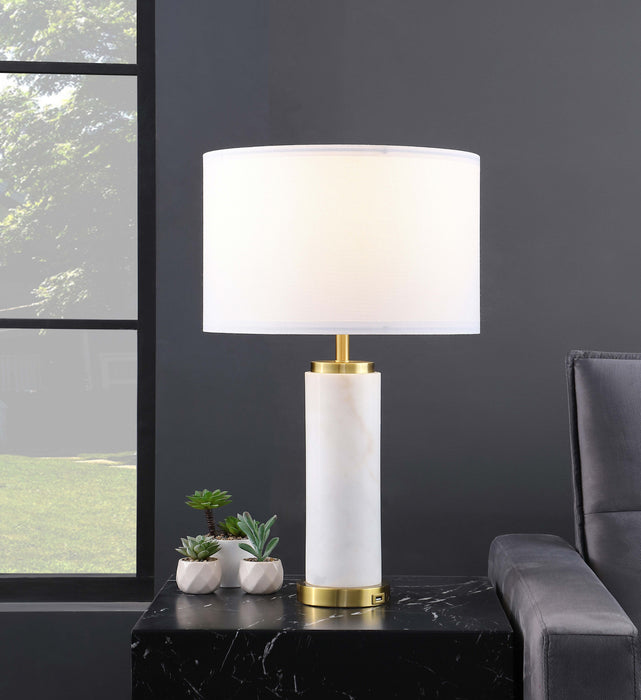 Lucius Drum Shade Bedside Table Lamp White and Gold - Orbit Furniture (Richmond,BC)