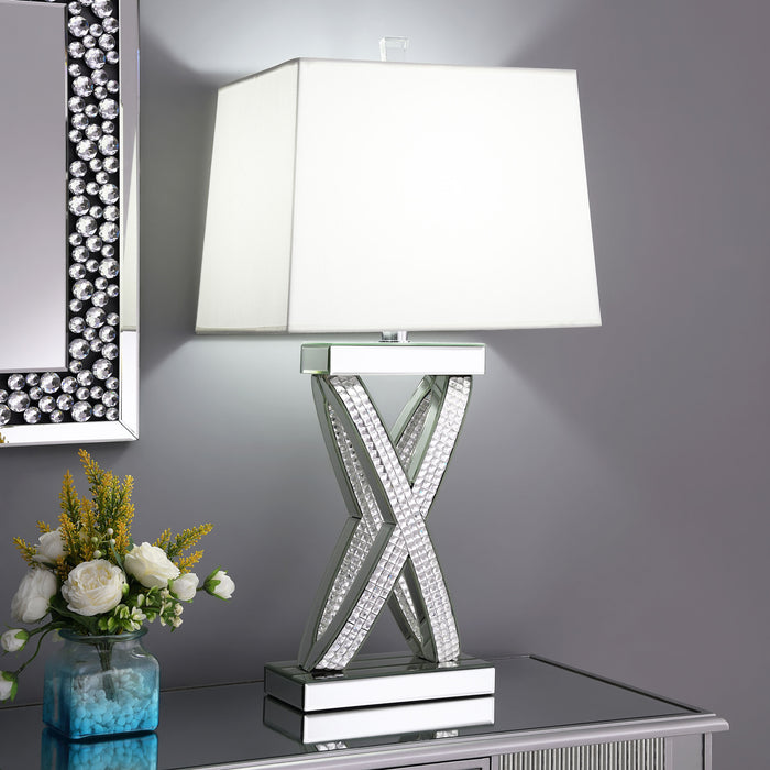 Dominick Table Lamp with Rectange Shade White and Mirror - Orbit Furniture (Richmond,BC)