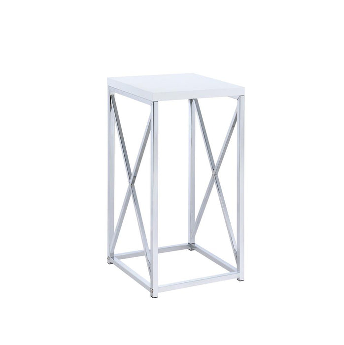 Edmund Accent Table with X-cross Glossy White and Chrome - Orbit Furniture (Richmond,BC)