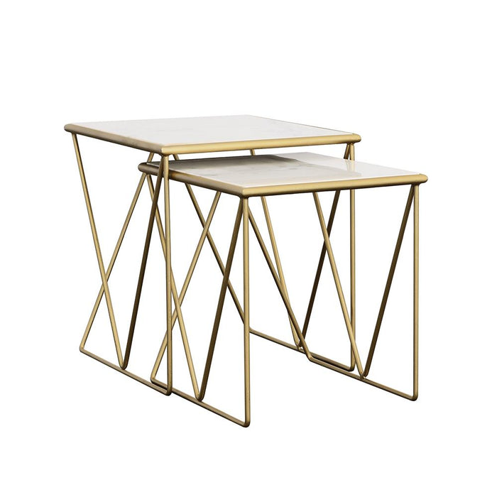 Bette 2-piece Nesting Table Set White and Gold - Orbit Furniture (Richmond,BC)