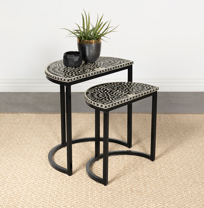 Zakiya 2-piece Demilune Nesting Table Black and White - Orbit Furniture (Richmond,BC)