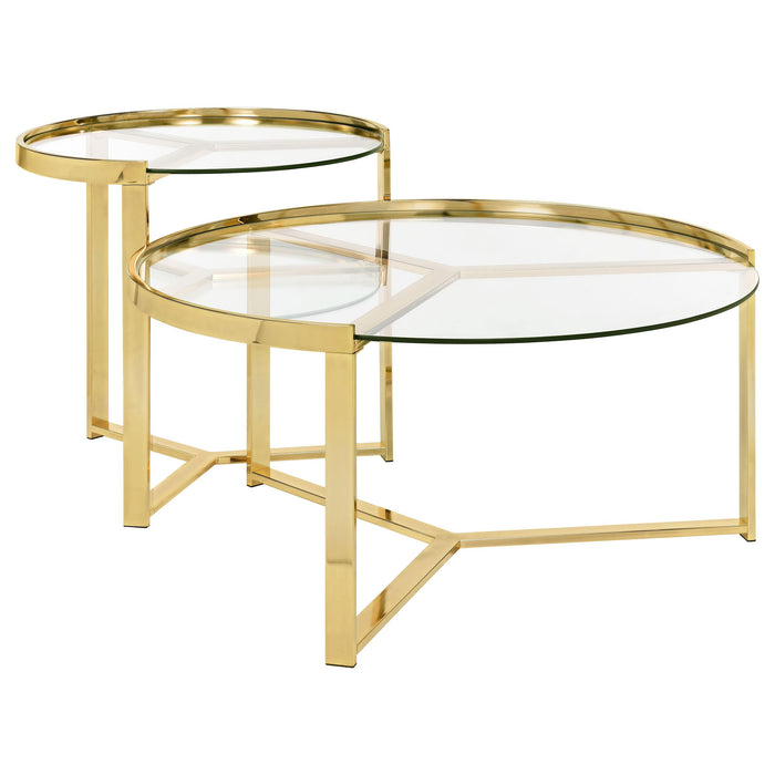 Delia 2-piece Round Nesting Table Clear and Gold - Orbit Furniture (Richmond,BC)