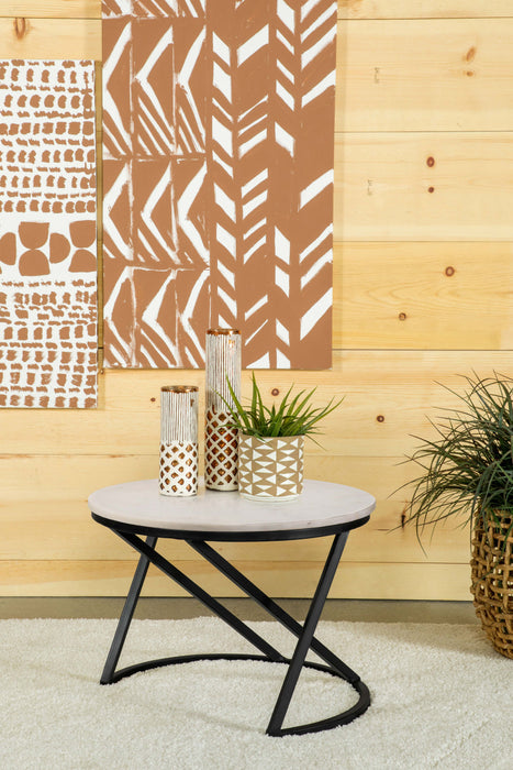 Miguel Round Accent Table with Marble Top White and Black - Orbit Furniture (Richmond,BC)
