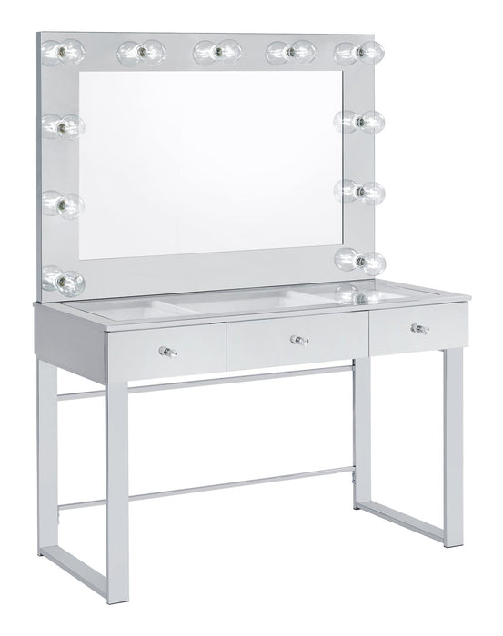 Umbridge 3-drawer Vanity with Lighting Chrome and White - Orbit Furniture (Richmond,BC)