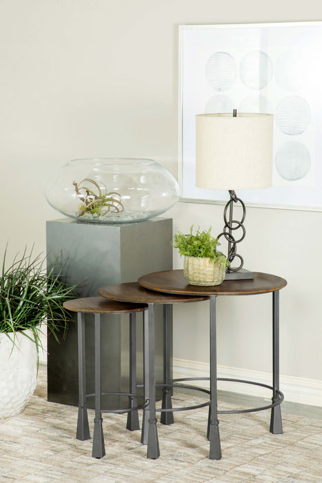 Deja 3-piece Round Nesting Table Natural and Gunmetal - Orbit Furniture (Richmond,BC)
