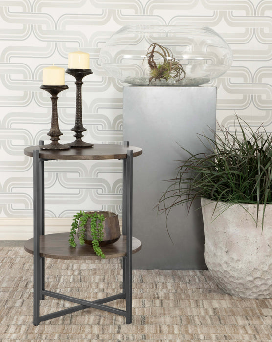 Axel Round Accent Table with Open Shelf Natural and Gunmetal - Orbit Furniture (Richmond,BC)