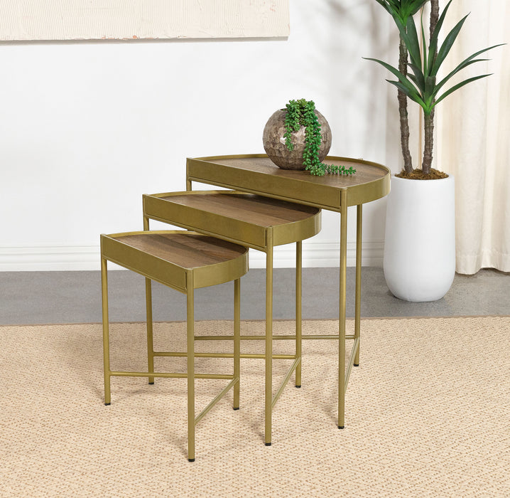 Tristen 3-Piece Demilune Nesting Table With Recessed Top Brown and Gold - Orbit Furniture (Richmond,BC)
