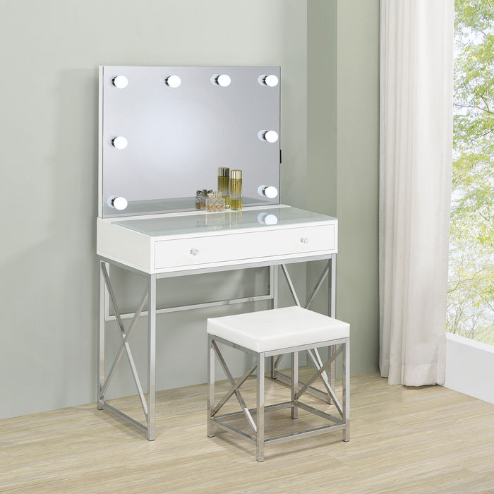 Eliza 2-piece Vanity Set with Hollywood Lighting White and Chrome - Orbit Furniture (Richmond,BC)