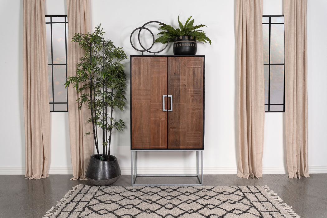 Borman 2-door Bar Cabinet Wine Storage Walnut and Black - Orbit Furniture (Richmond,BC)