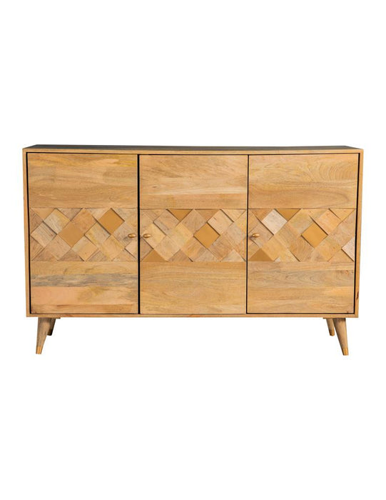 Alyssum Checkered Pattern 3-door Accent Cabinet Natural - Orbit Furniture (Richmond,BC)