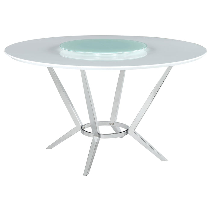 Abby Round Dining Table with Lazy Susan White and Chrome - Orbit Furniture (Richmond,BC)