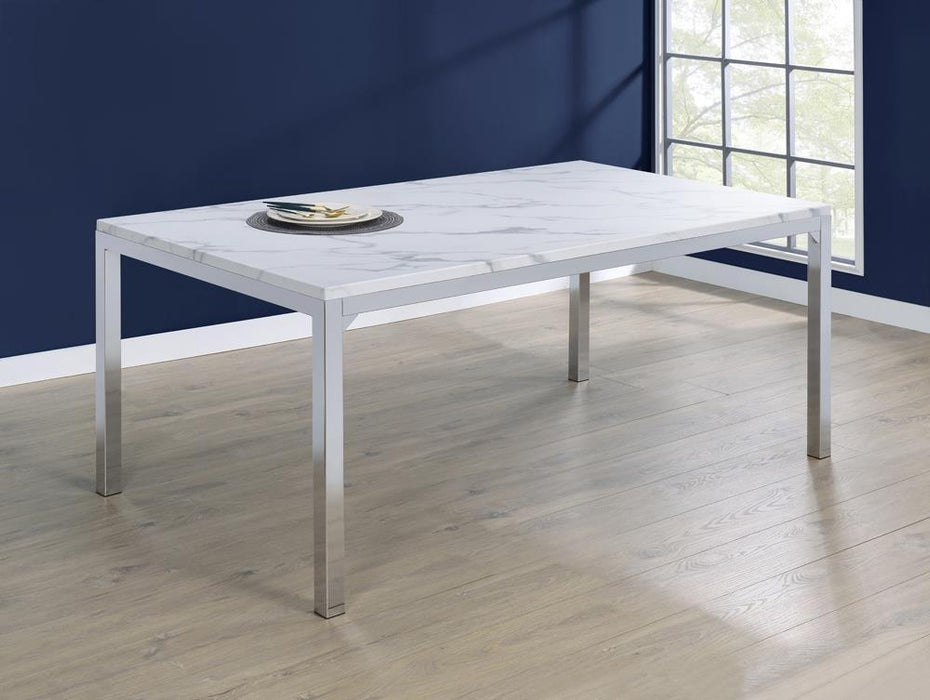 Athena Rectangle Dining Table with Marble Top Chrome - Orbit Furniture (Richmond,BC)