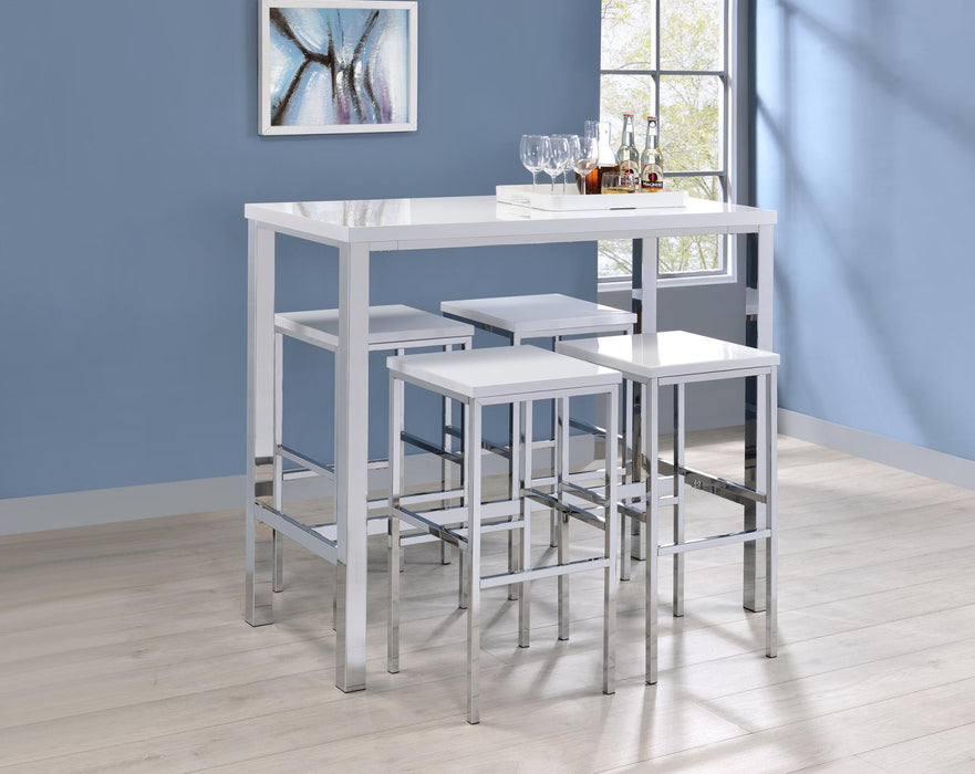 Natividad 5-piece Bar Set White High Gloss and Chrome - Orbit Furniture (Richmond,BC)
