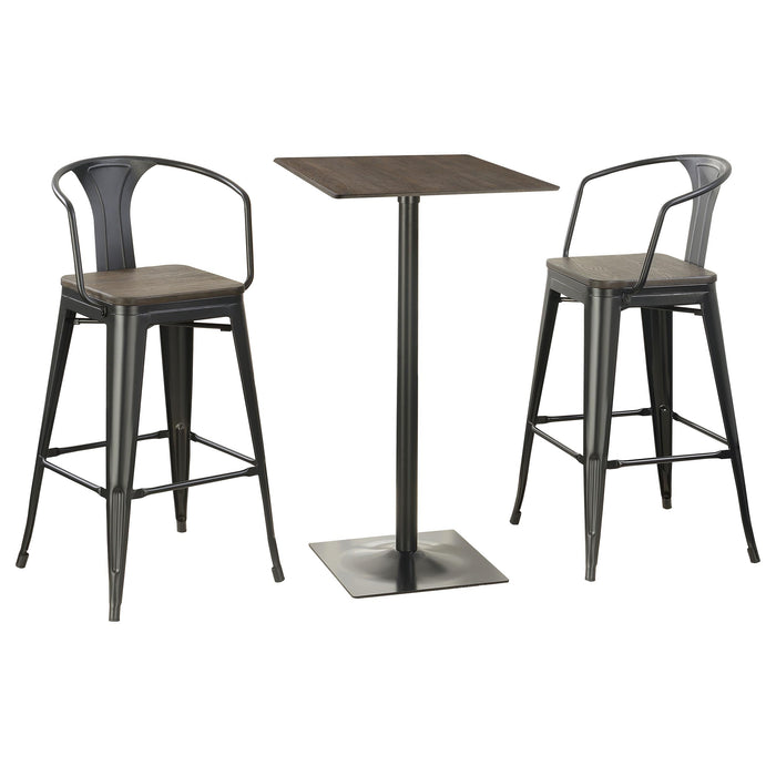 Cavalier 3-piece Square Bar Table Set Dark Elm and Black - Orbit Furniture (Richmond,BC)