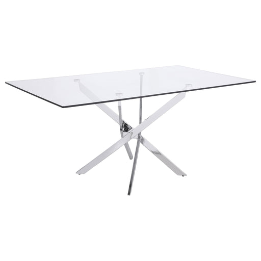 Carmelo X-shaped Dining Table Chrome and Clear - Orbit Furniture (Richmond,BC)