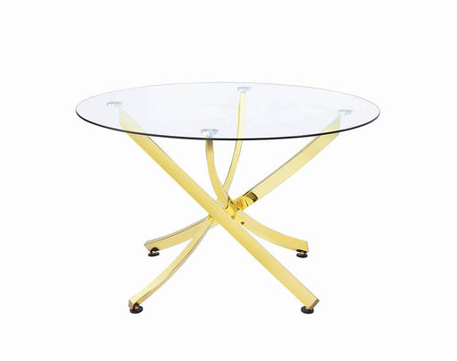 Beckham Round Dining Table Brass and Clear - Orbit Furniture (Richmond,BC)
