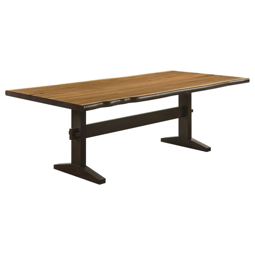 Bexley Live Edge Trestle Dining Table Natural Honey and Espresso - Orbit Furniture (Richmond,BC)