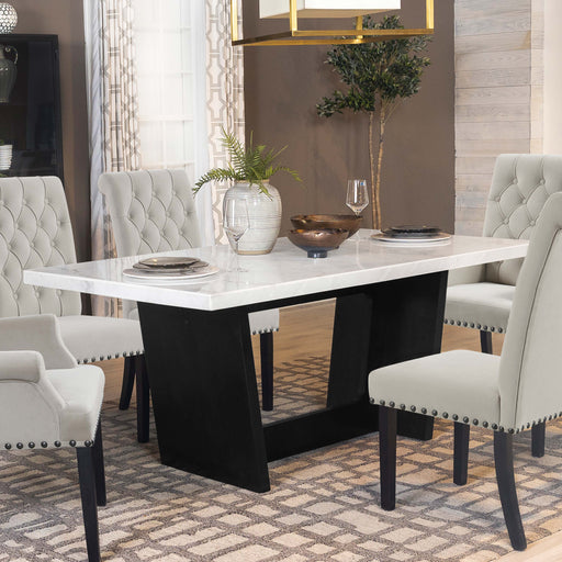 Sherry Trestle Base Marble Top Dining Table Espresso and White - Orbit Furniture (Richmond,BC)