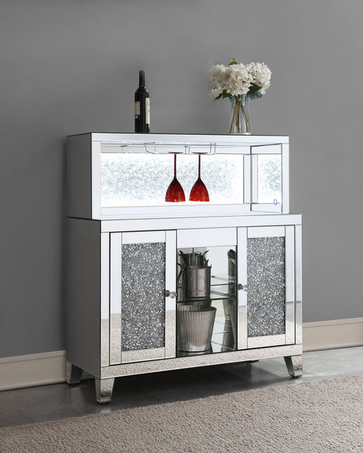 Yvaine 2-door Mirrored Wine Cabinet with Faux Crystal Inlay Silver - Orbit Furniture (Richmond,BC)